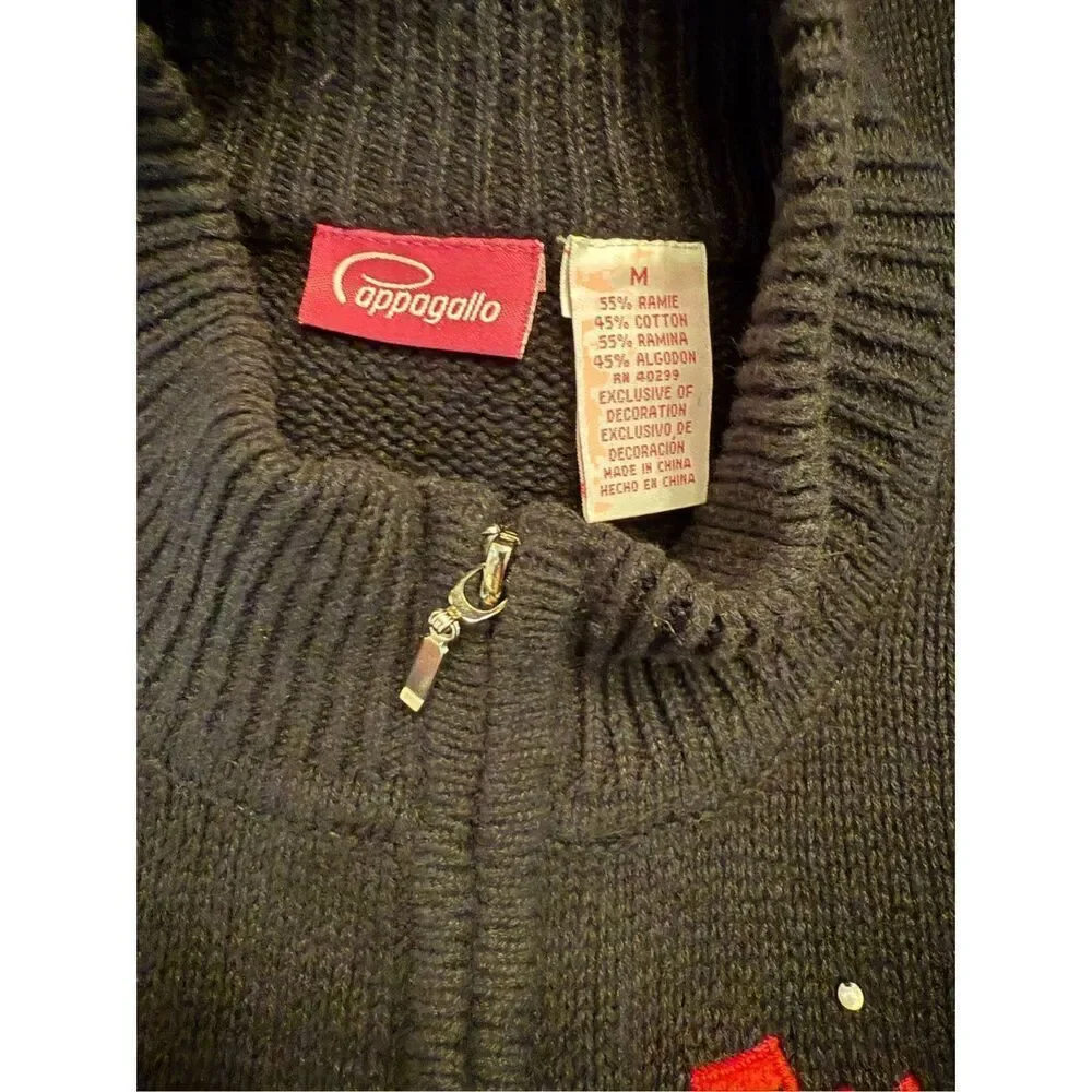 Pappagallo Christmas Cardigan Sz. M Full Zip High Collar Ugly Christmas Sweater